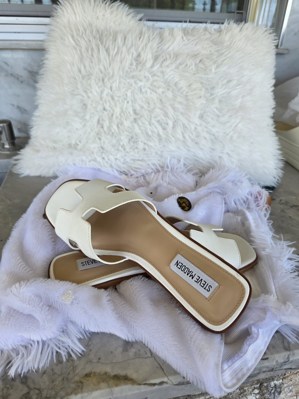 Steve Madden White Leather Slide Sandals - Women - Picture 2 of 5